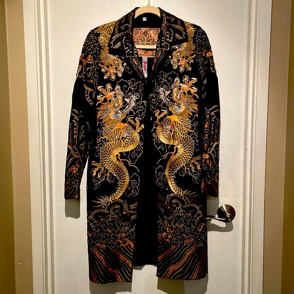 Biya embroidered silk dragon jacket, size small